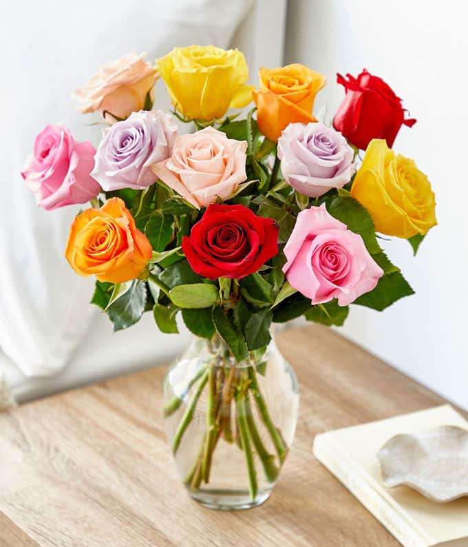 One Dozen Rainbow Roses