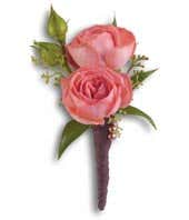 Coral spray rosee Boutonniere